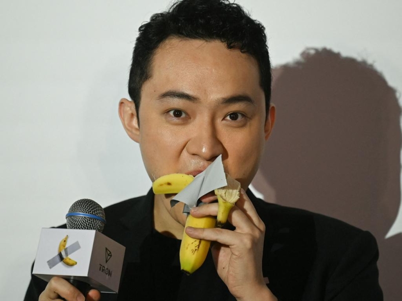 Crypto entrepreneur Justin Sun eats banana art he bought for $9.5 million